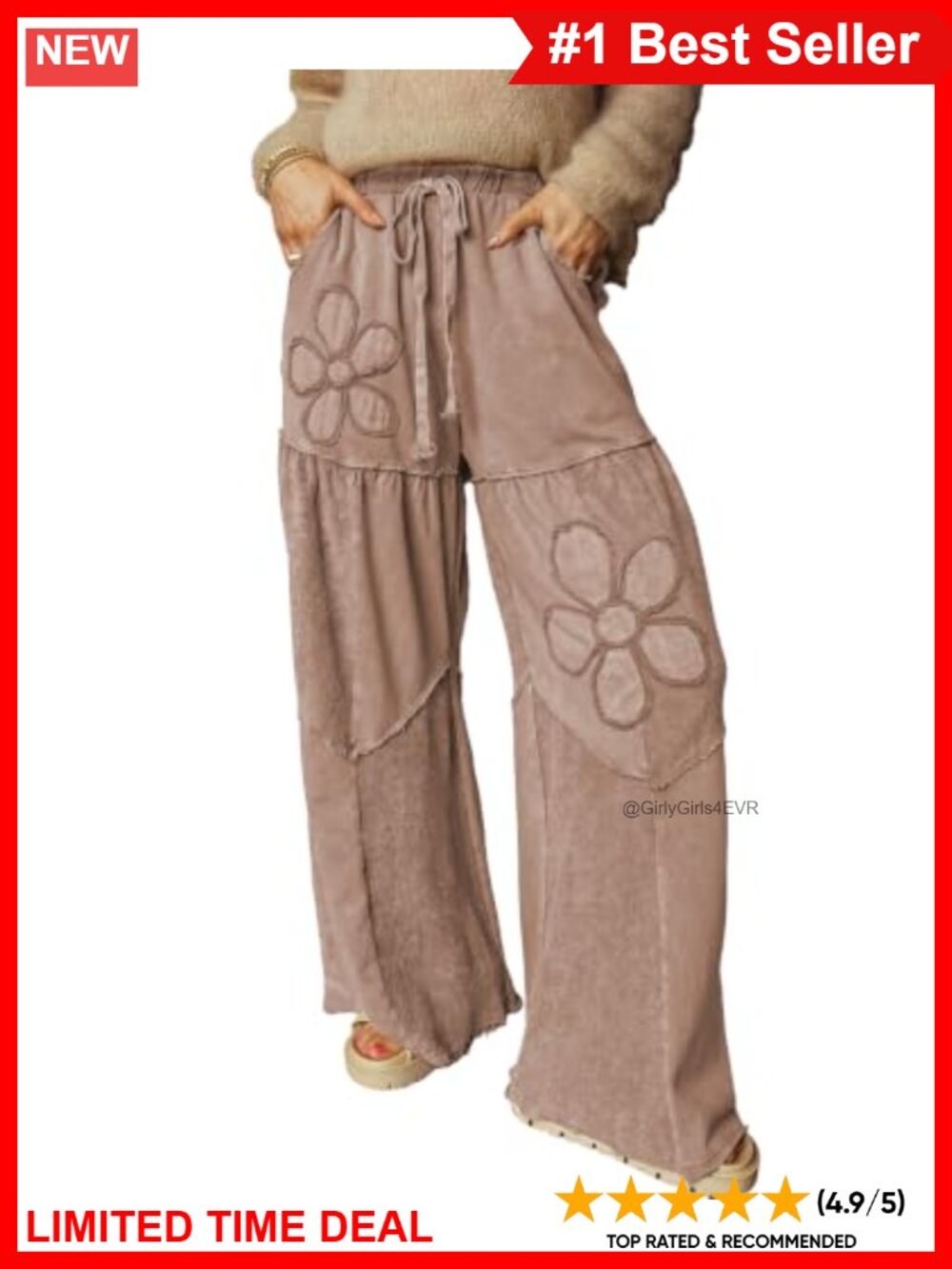 Wide Leg Palazzo Pants High Waist Drawstring Cotton Blend Lounge